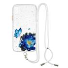 For iPhone XR Colored Drawing Starry Sky Epoxy TPU Shockproof Case with Neck Lanyard(Blue Butterfly) - 1