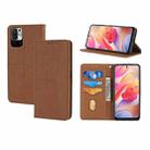 For Xiaomi Redmi Note 10 Woven Texture Stitching Magnetic Horizontal Flip PU Leather Case with Holder & Card Slots & Wallet & Lanyard(Brown) - 1