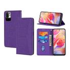 For Xiaomi Redmi Note 10 Woven Texture Stitching Magnetic Horizontal Flip PU Leather Case with Holder & Card Slots & Wallet & Lanyard(Purple) - 1