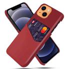 For iPhone 13 Cloth Texture PC + PU Leather Back Cover Shockproof Case with Card Slot(Red) - 1