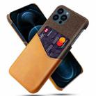 For iPhone 13 Pro Max Cloth Texture PC + PU Leather Back Cover Shockproof Case with Card Slot (Orange) - 1