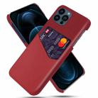 For iPhone 13 Pro Max Cloth Texture PC + PU Leather Back Cover Shockproof Case with Card Slot (Red) - 1