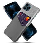 For iPhone 13 Pro Max Cloth Texture PC + PU Leather Back Cover Shockproof Case with Card Slot (Grey) - 1