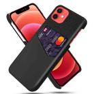 For iPhone 12 mini Cloth Texture PC + PU Leather Back Cover Shockproof Case with Card Slot (Black) - 1