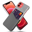 For iPhone 12 mini Cloth Texture PC + PU Leather Back Cover Shockproof Case with Card Slot (Grey) - 1