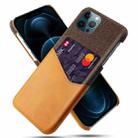 For iPhone 12 / 12 Pro Cloth Texture PC + PU Leather Back Cover Shockproof Case with Card Slot(Orange) - 1