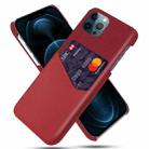 For iPhone 12 / 12 Pro Cloth Texture PC + PU Leather Back Cover Shockproof Case with Card Slot(Red) - 1