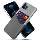 For iPhone 12 / 12 Pro Cloth Texture PC + PU Leather Back Cover Shockproof Case with Card Slot(Grey) - 1
