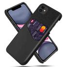 For iPhone 11 Cloth Texture PC + PU Leather Back Cover Shockproof Case with Card Slot (Black) - 1