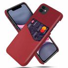 For iPhone 11 Cloth Texture PC + PU Leather Back Cover Shockproof Case with Card Slot (Red) - 1