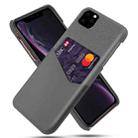 For iPhone 11 Pro Max Cloth Texture PC + PU Leather Back Cover Shockproof Case with Card Slot (Grey) - 1