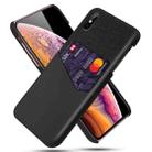 For iPhone X / XS Cloth Texture PC + PU Leather Back Cover Shockproof Case with Card Slot(Black) - 1