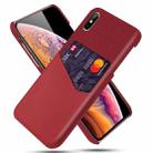 For iPhone X / XS Cloth Texture PC + PU Leather Back Cover Shockproof Case with Card Slot(Red) - 1