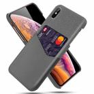 For iPhone X / XS Cloth Texture PC + PU Leather Back Cover Shockproof Case with Card Slot(Grey) - 1