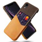 For iPhone XR Cloth Texture PC + PU Leather Back Cover Shockproof Case with Card Slot(Orange) - 1