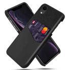 For iPhone XR Cloth Texture PC + PU Leather Back Cover Shockproof Case with Card Slot(Black) - 1