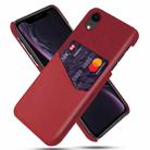 For iPhone XR Cloth Texture PC + PU Leather Back Cover Shockproof Case with Card Slot(Red) - 1