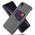 For iPhone XR Cloth Texture PC + PU Leather Back Cover Shockproof Case with Card Slot(Grey) - 1
