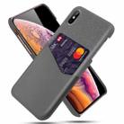 For iPhone XS Max Cloth Texture PC + PU Leather Back Cover Shockproof Case with Card Slot(Grey) - 1