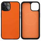 For iPhone 13 Pro Max PU Leather Skin Magnetic Patch TPU Shockproof Magsafe Case (Orange) - 1