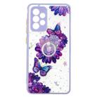 For Samsung Galaxy A52 5G Colored Drawing Starry Sky Epoxy TPU Shockproof Case with Ring Holder(Purple Flower Butterfly) - 1