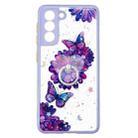 For Samsung Galaxy S21 5G Colored Drawing Starry Sky Epoxy TPU Shockproof Case with Ring Holder(Purple Flower Butterfly) - 1