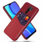 For Xiaomi Redmi 9 Cloth Texture PC + PU Leather Back Cover Shockproof Case with Card Slot(Red) - 1