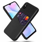 For Xiaomi Redmi 9A Cloth Texture PC + PU Leather Back Cover Shockproof Case with Card Slot(Black) - 1