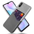 For Xiaomi Redmi 9A Cloth Texture PC + PU Leather Back Cover Shockproof Case with Card Slot(Grey) - 1