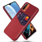 For Xiaomi Redmi 9 Power Cloth Texture PC + PU Leather Back Cover Shockproof Case with Card Slot(Red) - 1