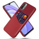 For Xiaomi Redmi Note 9 4G Cloth Texture PC + PU Leather Back Cover Shockproof Case with Card Slot(Red) - 1