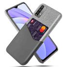 For Xiaomi Redmi Note 9 4G Cloth Texture PC + PU Leather Back Cover Shockproof Case with Card Slot(Grey) - 1