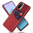 For Xiaomi Redmi Note 10 Cloth Texture PC + PU Leather Back Cover Shockproof Case with Card Slot(Red) - 1