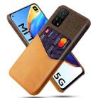 For Xiaomi Mi 10T Pro 5G Cloth Texture PC + PU Leather Back Cover Shockproof Case with Card Slot(Orange) - 1