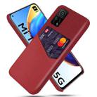 For Xiaomi Mi 10T Pro 5G Cloth Texture PC + PU Leather Back Cover Shockproof Case with Card Slot(Red) - 1