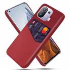 For Xiaomi Mi 11 Pro Cloth Texture PC + PU Leather Back Cover Shockproof Case with Card Slot(Red) - 1