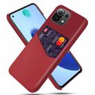 For Xiaomi Mi 11 Lite 5G Cloth Texture PC + PU Leather Back Cover Shockproof Case with Card Slot(Red) - 1