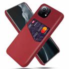 For Xiaomi Mi 11 Cloth Texture PC + PU Leather Back Cover Shockproof Case with Card Slot(Red) - 1