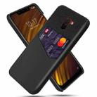 For Xiaomi Pocophone F1 Cloth Texture PC + PU Leather Back Cover Shockproof Case with Card Slot(Black) - 1