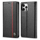 For iPhone 12 mini LC.IMEEKE Carbon Fiber PU + TPU Horizontal Flip Leather Case with Holder & Card Slot & Wallet (Vertical Black) - 1