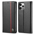 For iPhone 12 / 12 Pro LC.IMEEKE Carbon Fiber PU + TPU Horizontal Flip Leather Case with Holder & Card Slot & Wallet(Vertical Black) - 1