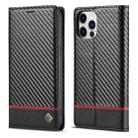 For iPhone 12 Pro Max LC.IMEEKE Carbon Fiber PU + TPU Horizontal Flip Leather Case with Holder & Card Slot & Wallet(Horizontal Black) - 1