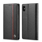 For iPhone XR LC.IMEEKE Carbon Fiber PU + TPU Horizontal Flip Leather Case with Holder & Card Slot & Wallet(Vertical Black) - 1