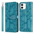 For iPhone 13 mini Life of Tree Embossing Pattern Horizontal Flip Leather Case with Holder & Card Slot & Wallet & Photo Frame & Lanyard (Lake Blue) - 1