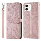 For iPhone 13 Life of Tree Embossing Pattern Horizontal Flip Leather Case with Holder & Card Slot & Wallet & Photo Frame & Lanyard(Rose Gold) - 1