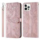 For iPhone 13 Pro Life of Tree Embossing Pattern Horizontal Flip Leather Case with Holder & Card Slot & Wallet & Photo Frame & Lanyard (Rose Gold) - 1