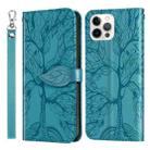 For iPhone 13 Pro Max Life of Tree Embossing Pattern Horizontal Flip Leather Case with Holder & Card Slot & Wallet & Photo Frame & Lanyard (Lake Blue) - 1