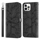 For iPhone 13 Pro Max Life of Tree Embossing Pattern Horizontal Flip Leather Case with Holder & Card Slot & Wallet & Photo Frame & Lanyard (Black) - 1
