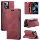 For iPhone 13 mini AutSpace A01 Retro Skin-feel Crazy Horse Texture Horizontal Flip Leather Case with Holder & Card Slots & Wallet & RFID (Wine Red) - 1