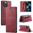 For iPhone 13 Pro Max AutSpace A01 Retro Skin-feel Crazy Horse Texture Horizontal Flip Leather Case with Holder & Card Slots & Wallet & RFID (Wine Red) - 1